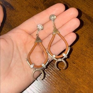 Brown and silver hoop earrings